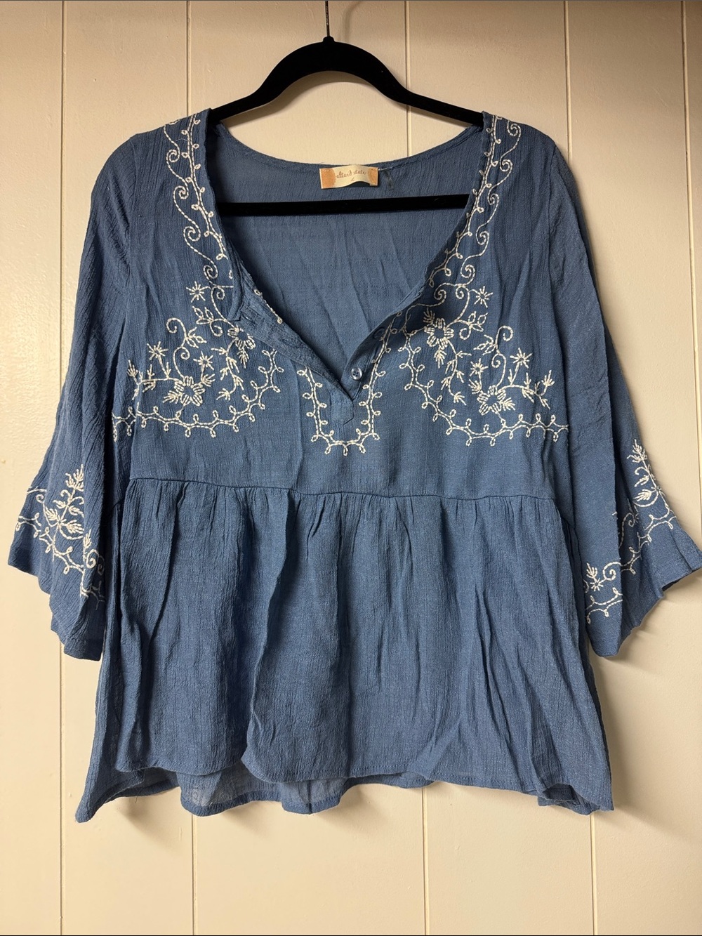 Altar'd State Blue Embroidered Peasant Tunic